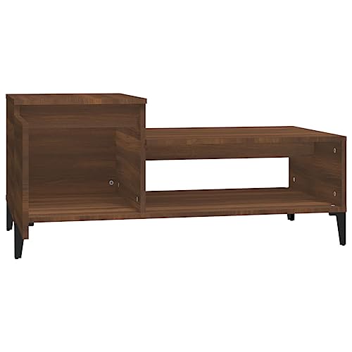 Table basse rectangulaire chêne marron et métal 100 cm avec porte - 7