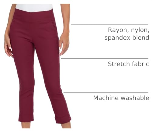 Image of HDE Pull On Capri Pant for Women w /Pockets Elastic Waist Cropped Work Pant | Comfortable Pull On Waist, Tailored Fit with Cuff, Stretchy Summer Office Pants, 24.25 inch Inseam, Professional Dress Capris