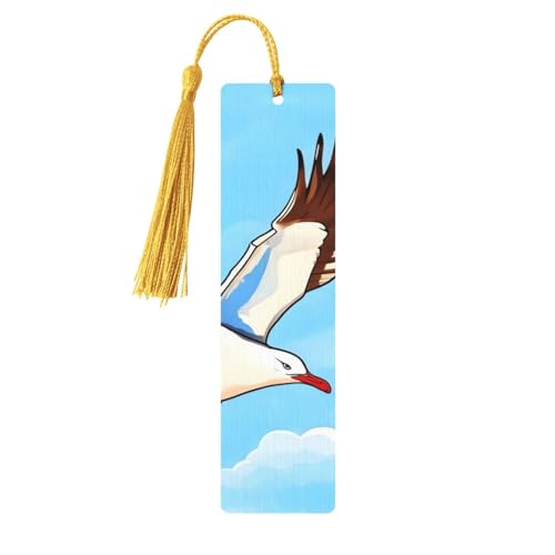 フライングカモメ しおり オーナメント タッセル付き木製しおり ブックマーク 本好きの方へのブックマーク ページマーカー 読書ギフト 女性用 男性用 ハンドメイド 木製 しおりタグラベル