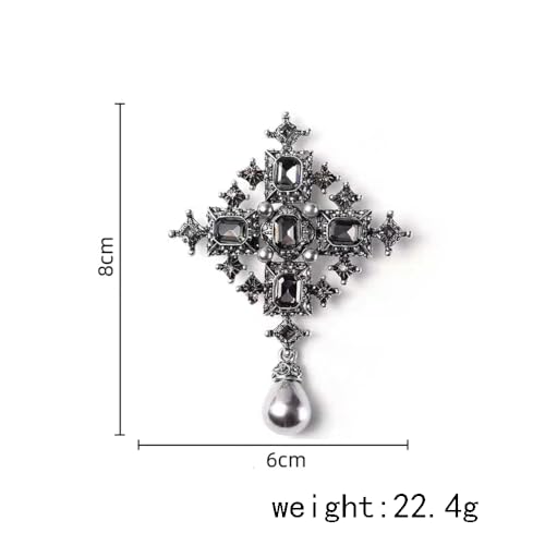 Image of Vintage Cross Rhinestones Pearl Teardrop Brooches Lapel Pins for Women Girls Dainty Boho Crystal Pin Dress Suit Bouquet Ceremony Accessories Jewelry Valentine's Day Gifts