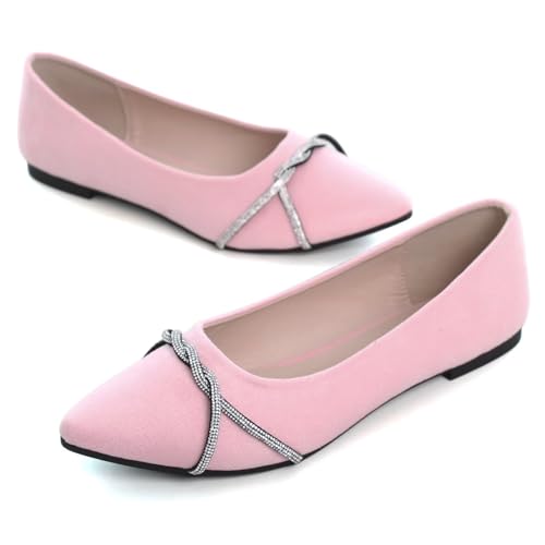 Image of TN TANGNEST Womens Casual Flats Chain Ballet Flats | Fashion Pointed Toe Rhinestone Flats, Comfort Slip On Dress Shoes for Business Work Office Wedding Party