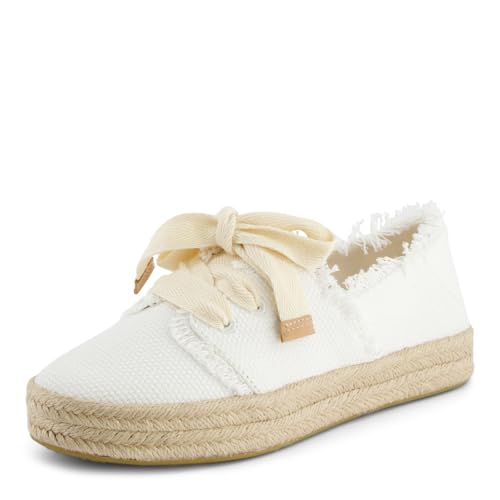 TOMS Women's Carolina Lace-Up Flat Espadrille Casual Sneakers - White Beachside Woven/Fray 8 B US