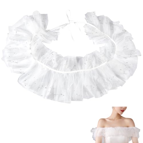 GORGECRAFT Wedding Dress Tulle Collars Beaded Faux Pearls Rhinestone Bridal Shawl Wrap Shrug Shoulder Cover up Cape Lace Appliques Costume Accessory for Wedding Dress Prom Evening Party 73.6 Inch