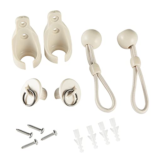Universal Replacement Shade Parts Bungee Kit and End Cap with Ring for Exterior Cordless Outdoor/Indoor Roller Shades Blinds (Beige, Bungee Kit and End Cap)(QSCL001)