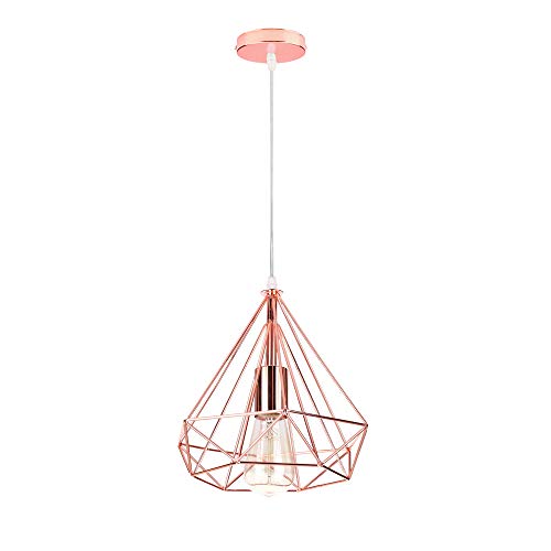 iDEGU Suspension Luminaire Vintage Lustre en Forme de Diamant en Métal Plafonnier Lampe Suspension pour Chambre Salon Restaurant - Diamètre 25cm (Or rose)