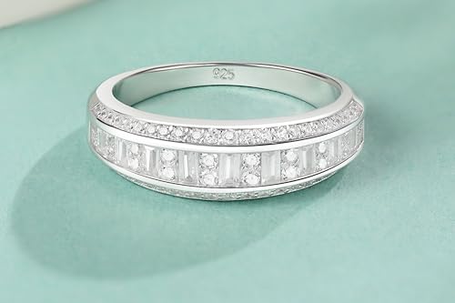 Moissanite Wedding Bands for Women Eternity Rings Round Emerald Cut 925 Sterling Silver Engagement Anniversary Size 5-103