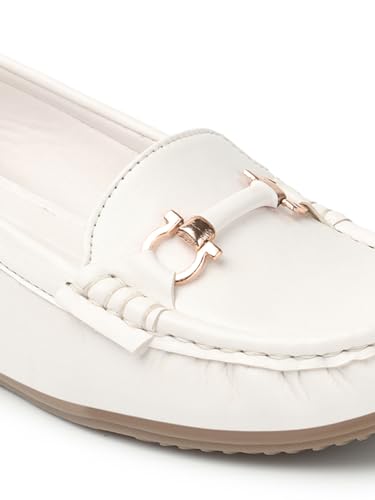 Image of ELLE Women's Flats Slip-On Loafers with Metallic Buckle