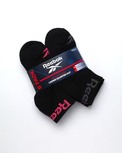 Image of Reebok Womens Quarter Socks Moisture Wicking Cushioned Ankle Socks, 6 Pack | Stretch Performance Fabric, Cushioned Heel & Toe, Secure Arch Support, Quarter Cut, Shoe Size 4-10