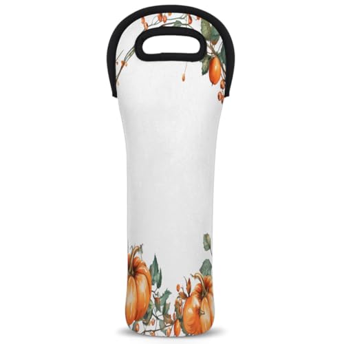 Fall Pumpkin Wine Carrier Tote Bag Neoprene Bottles Protector Bags for Drinks/Water/Beer Bottles Reusable Wine Bag for Travel Picnic Party Restaurant
