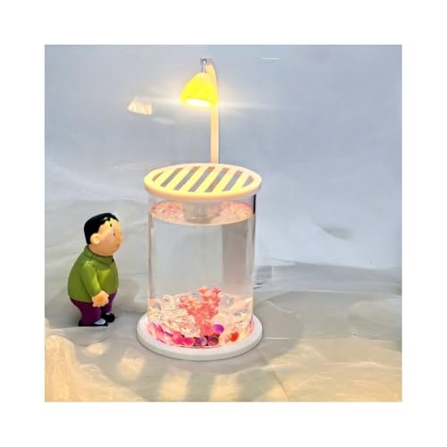 魚鉢 丸型金魚鉢 ガラス 丸 角円筒 金魚 水槽 インテリア 容器 テーブル アクアリウム ボウル 水培 大容量 おしゃれ インテリア 透明小さな水族館 デスクトップの置物 -LEDランプビーズ-USBインタフェース、より多くのシーンに適用-独立スイッチ、