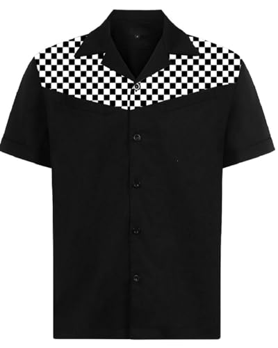 Candow Look Contrast Printed Casual Shirts(Black+Mosaic,M)