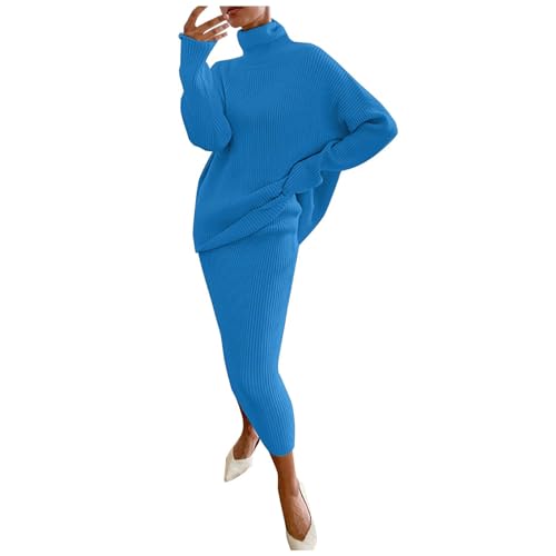 Knitted Dress Women's Winter Two-Piece Set for Women Casual High Neck Plain Pullover Top and Skirt Long Slim Fit Knitted Long Dresses 2 Pieces Women's Knitted, blue, XL Knitted Dress Women's Winter Two-Piece Set for Women Casual High Neck Plain Pullover Top and Skirt Long Slim Fit Knitted Long Dresses 2 Pieces Women's Knitted, blue, XL