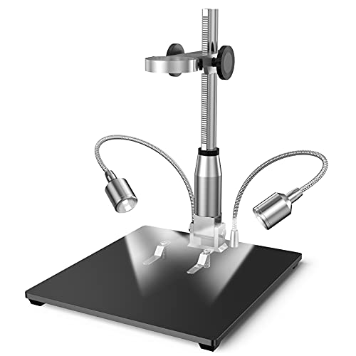 TOMLOV Aluminum Alloy Universal Extension Microscope Stand with LED Gooseneck Lights for TOMLOV 8.5   Microscope, Andostar 7   and 10   LCD Microscope, Holder Diameter 1.65  , Matte Black Base