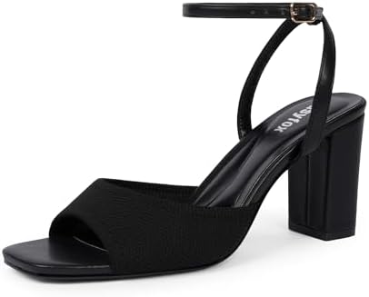 Easyfox Open Toe Chunky Heel Sandals for Women Ankle Strap 3 Inch...