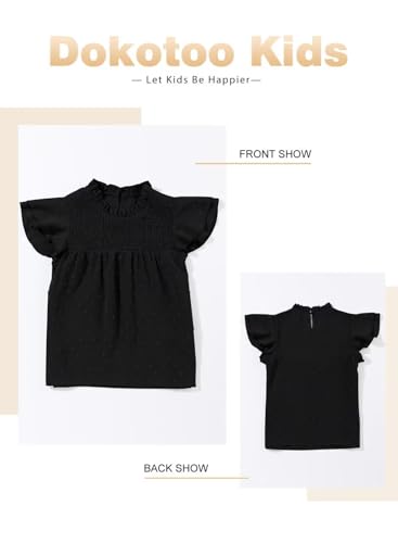 Image of DOKOTOO KIDS Girls Tops Short Sleeve Shirts Summer Blouse Size 6-15 Years | None Elastic Fabric, Ruffle Sleeve, Swiss Polka Dot, Smocked, Crew Neck, Key Hole Back, Dress Spring Outfit, Casual Tee