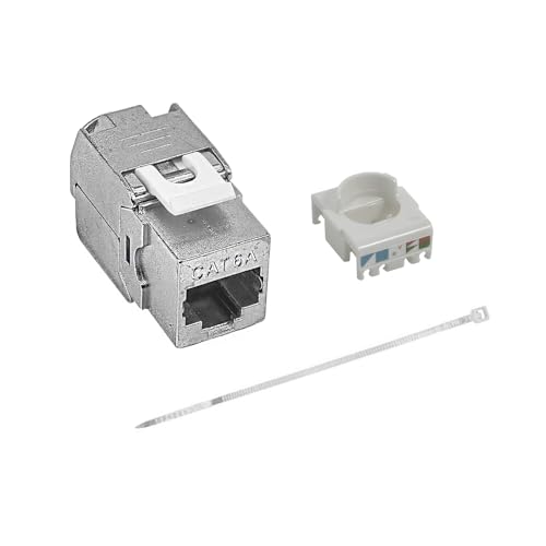 ProfiPatch Netzwerkdose unterputz Cat6A sat dose 500MHz Keystone LAN Dose CAT7, CAT6A, CAT6,CAT5 2 Port RJ45 Anschluss + SAT Anschluss Oben hinten POE LAN Steckdose Aufputz geschirmt rj45 dose weiß