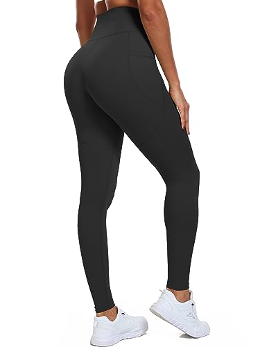CADMUS Nylon Thick High Waist Yoga Pants with Pockets, Tummy Control Workout Running Yoga Leggings for Women