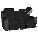 Easy-Going Non-Slip Loveseat Recliner Sofa with Console, Water Resistant Double Reclining Couch Cover with Adjustable Strap, 2-Piece Washable Furniture Cover for Dog Pet (2 Seater, Black)