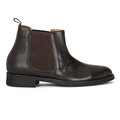 Image of Brand: Indiansole- Handmade Durable TRP Sole Elastic Black Leather Formal Casual Ankle Height Chelsea Boots Shoes for Men Best for Work