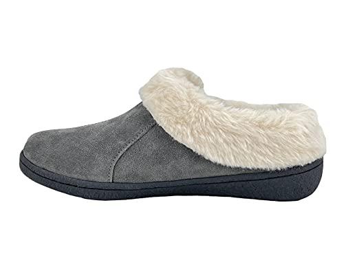Clarks Womens Suede Leather Slipper with Gore and Bungee JMH2213 - Warm Plush Faux Fur Lining - Indoor Outdoor House Slippers For Women (6 M US, Grey)2