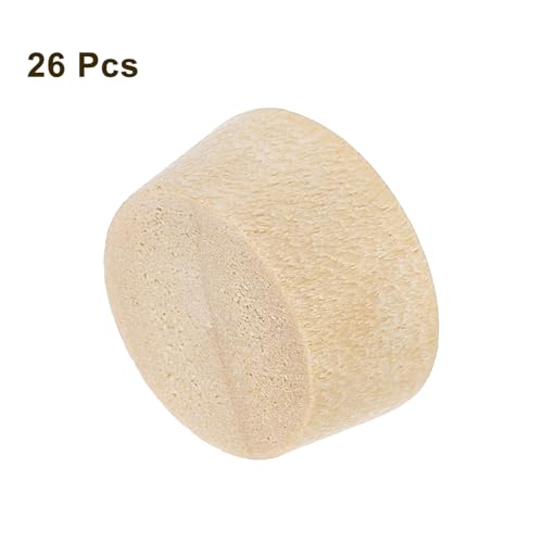 Image of uxcell 26Pcs Wood Button Plugs, 13mm /0.51 inch Flat Head Hardwood Screw Hole Plug Wooden Caps Buttons Wood Plug for Furniture Woodworking Craft Decor (14.5mm x 13mm)