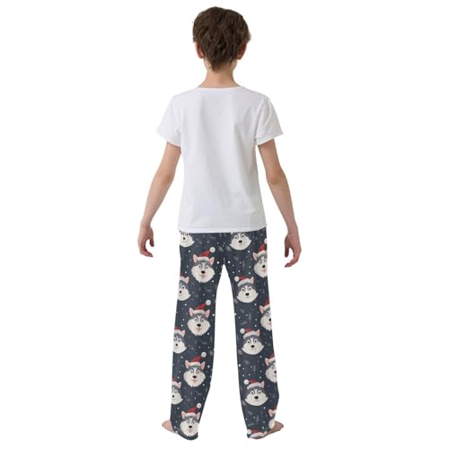 Husky Happy New Year Boys Long Pants Soft Trousers Elastic Waist Kids Lounge Bottoms with Pockets S-XL3