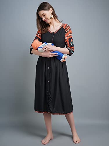 Image of Savita's Ethnic Women's Rayon Anarkali Maternity Feeding Kurti with Zippers (SE13)