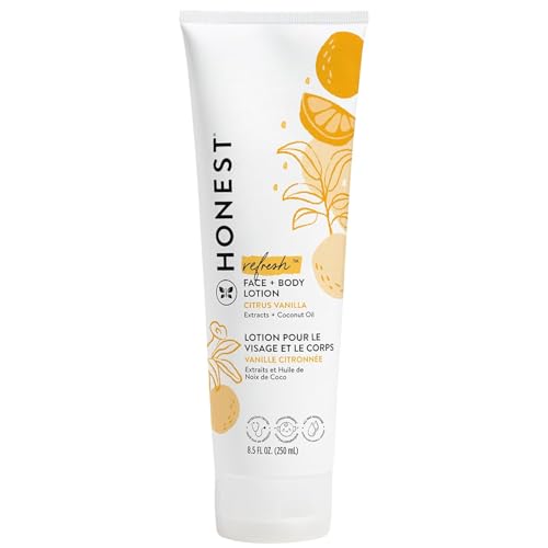 Image of The Honest Company Hydrating Face and Body Lotion, Fast Absorbing, Naturally Derived Hypoallergenic, Citrus Vanilla Refresh, 8.5 fl oz