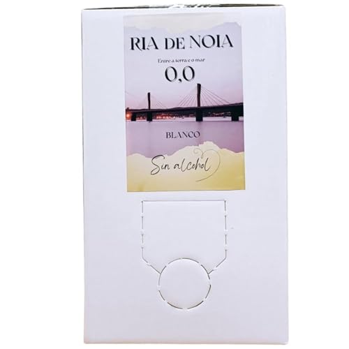 Ría de Noia | Bag in box blanco sin alcohol 0,0 4 litros + 1 gratis | Sabor suave y delicioso | Acompañante ideal para comida y aperitivos