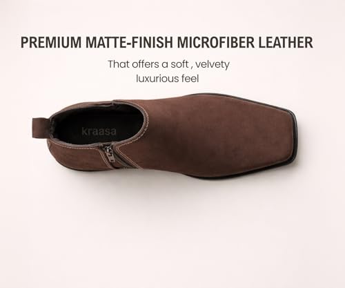 Image of Kraasa THE Ashford - Men's Stylish Vegan Leather Chelsea Boots with Side Zipper & Elastic Panel, Square Toe Ankle Boot (Tan /Black /Brown)