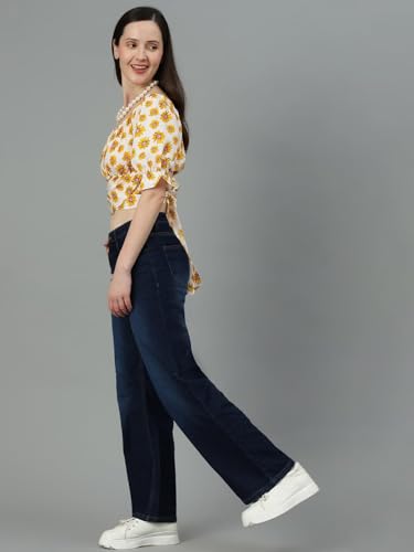 Image of KOTTY Womens Solid High Rise Cotton Lycra Blend Relaxed Fit Jeans