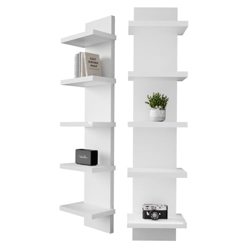 GHYKL Estantería de pared de 5 niveles, estante de pared versátil blanco, estantes flotantes para dormitorio, baño, organizador de decoración del hogar