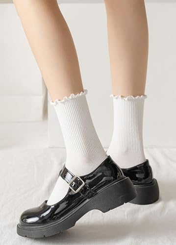Image of Women Girls Ruffle Cute Frilly Socks Turn-Cuff Ankle Crew Casual Socks