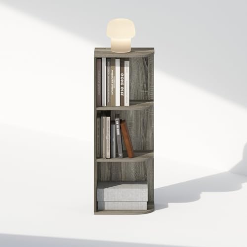 Image of Furinno Reed Corner Shelf, 3-Tier Corner Bookshelf, Book Shelf, Corner Shelves, Storage Rack, for Organization and Storage, Home Office, Living Room, French Oak