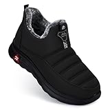 SHIBEVER Winter Boots for Women: Black Waterproof Insulated Slip on Ankle Snow Booties Warm Fur Lined Comfortable Outdoor Walking Shoes Size 8