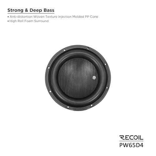 Image of RECOIL PW65D4 6.5-inch Subwoofer, Dual 4-Ohm Voice Coils, 400W Peak Power, 200W RMS