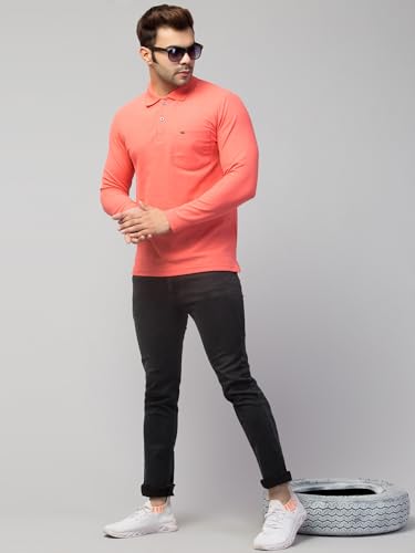 Image of Corsair Blue Men's Regular Fit 100% Cotton Collar Neck Full Sleeve Plain Solid Polo T-Shirt with Pocket Navy Green-Apple Dark-Green Crimson Plus (M - 5XL)