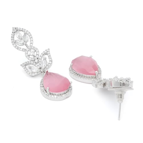 Rhodium-Plated American Diamond Drop Earrings