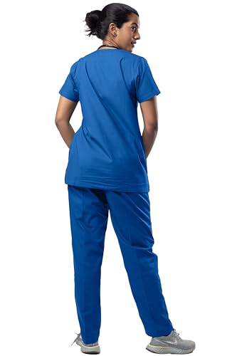 Image of Uniform Craft Women's 4 Pocket Scrub Suit Set | Medical Uniform | Cross V-Neck Poly Cotton | Short Sleeve Hospital Wear | Ideal for Doctors & Nurses (Island Blue, L)