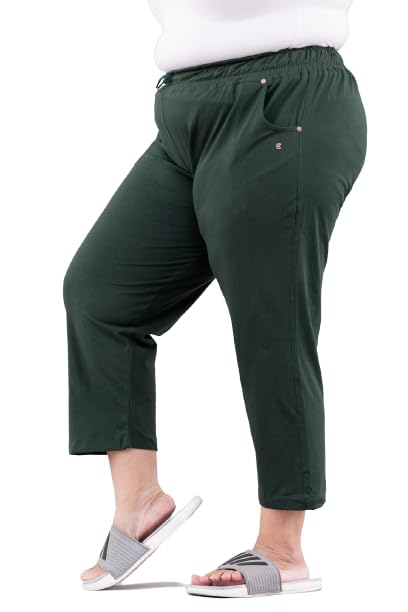 Image of CUPID Woman's Plus Size Plain Cotton Half Pant, 3 /4th Sports n Casual Night Short Pant, Knee Length Indoor n Outdoor Capris for Ladies