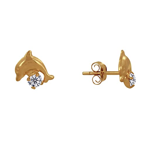 Boucles d'oreilles plaqué or dauphin avec strass brillant bijou animalier pour femme élégante
