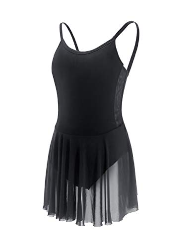 Daydance Women's Ballet Dress Mesh Camisole Dance Leotards with Skirt Black, M