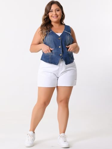 Agnes Orinda Women's Plus Size Denim Vest Sleeveless V Neck Washed Distressed Waistcoat Vests Jean Jackets3