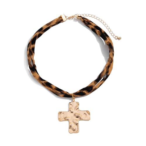 IQIC Chunky Necklace Chunky Cross Necklace for Women Big Cross Statement Necklaces Trendy Toggle Necklaces Hammered Bold Vintage Jewelry