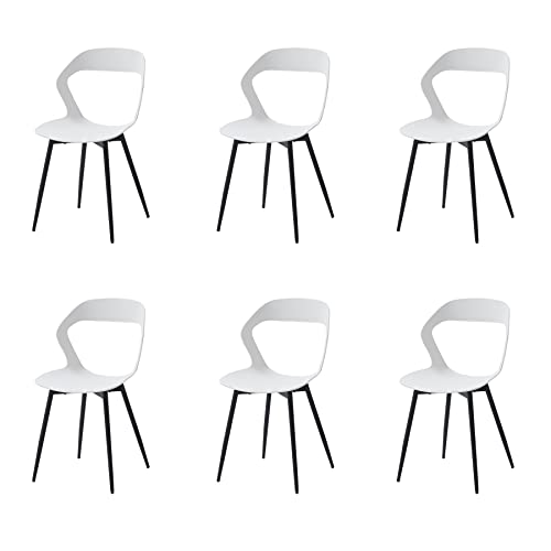 GrandCA HOME Lot de 6 Chaises de Salle à Manger, Chaises de Cuisine, Design Creux Sculpté avec Dossier, Pieds en Métal Robuste Noir, Blanc