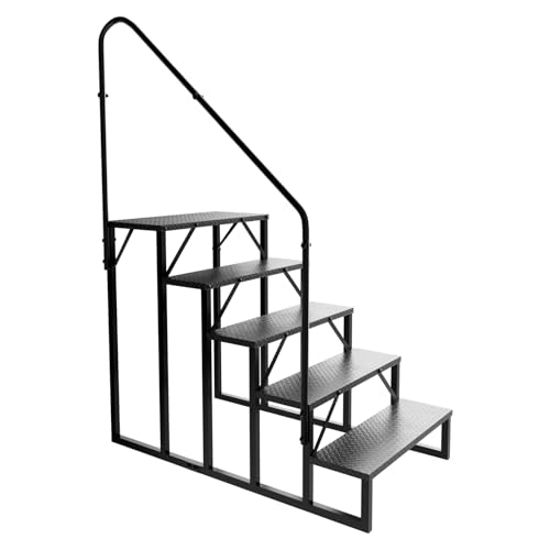 RV Steps with Handrail, Hot Tub Steps Outdoor, 5 Step Ladder Stool, RV Stairs with Anti-Slip Panel, Camper Steps for Spa, Travel Trailers, Pool and Porch