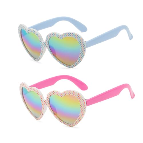 Hifot 2 Stück Sonnenbrille Kinder Mädchen, Bunt Herz Sonnenbrille Mädchen 3-10 Jahren, Kindersonnenbrille Kleinkind Sonnenbrillen mit UV-Schutz, für Sommer Freien Dress up Brille Geschenk