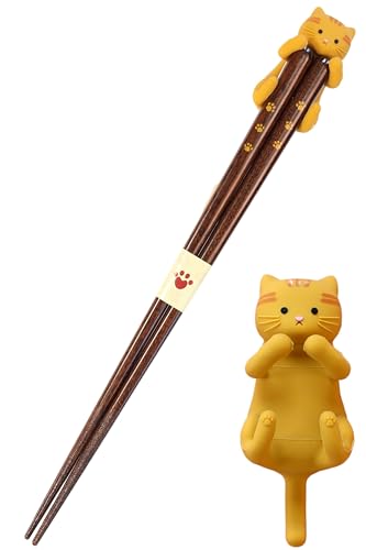 FlaColle 【ねこ好き必見 かわいい 猫のお箸】 箸 箸置き セット 食洗機対応 プレゼント 【全6種】 (ちゃとら)