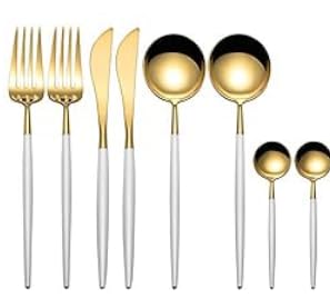 MORGIANA 8-teiliges Besteckset 18/10 Edelstahl Besteckset Inklusive Messer Gabel Löffel Teelöffel, Spiegelpolier Geschirr Set Service für 2...