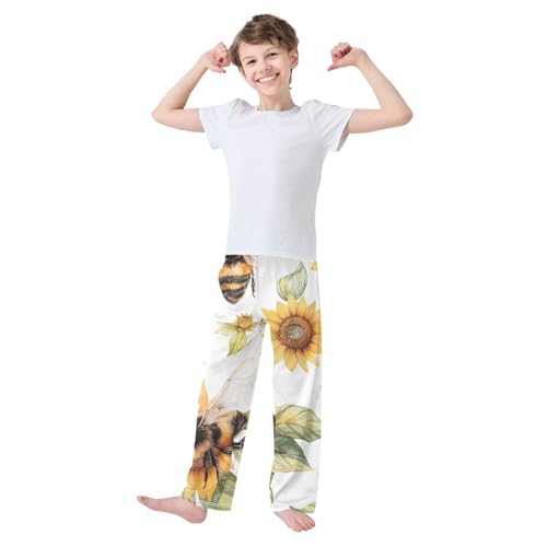 ZZXXB Bee and Sunflowers Boys Long Pants Soft Trousers Elastic Waist Kids Lounge Bottoms with Pockets S-XL3